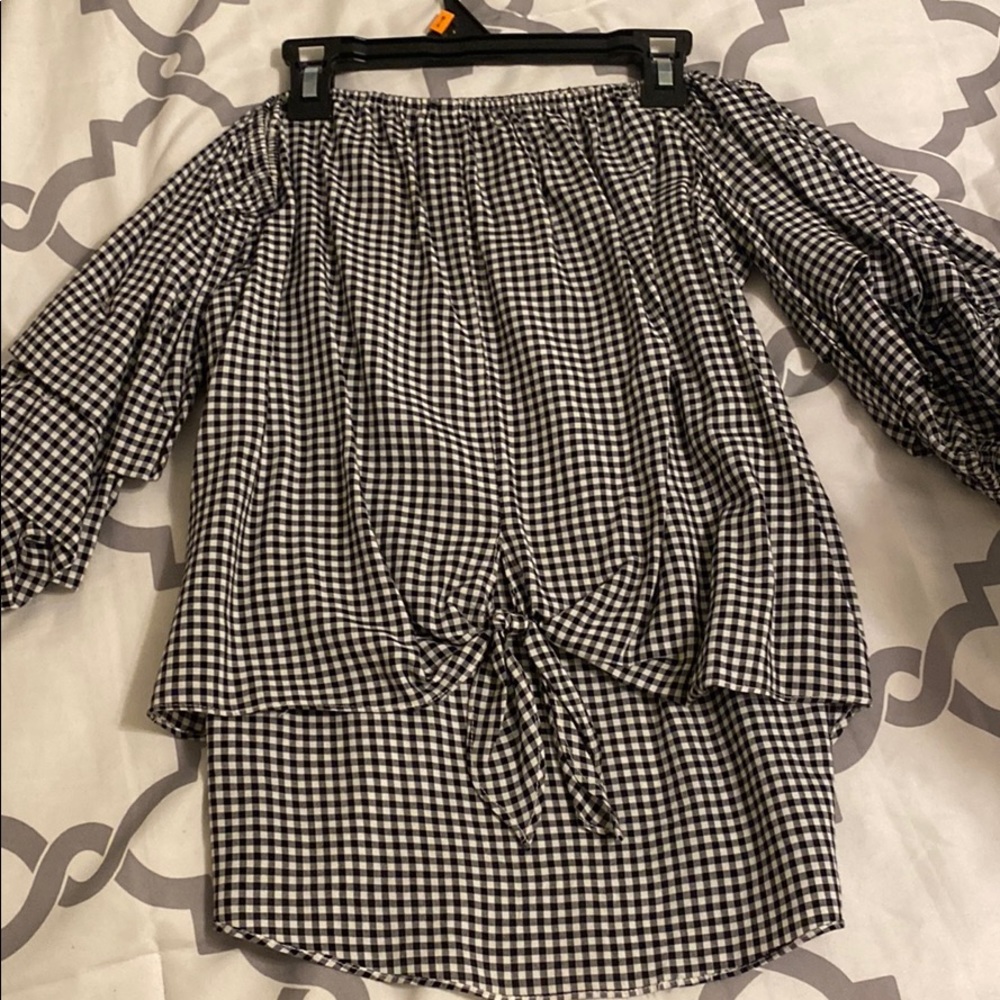 Plaid off the shoulder top